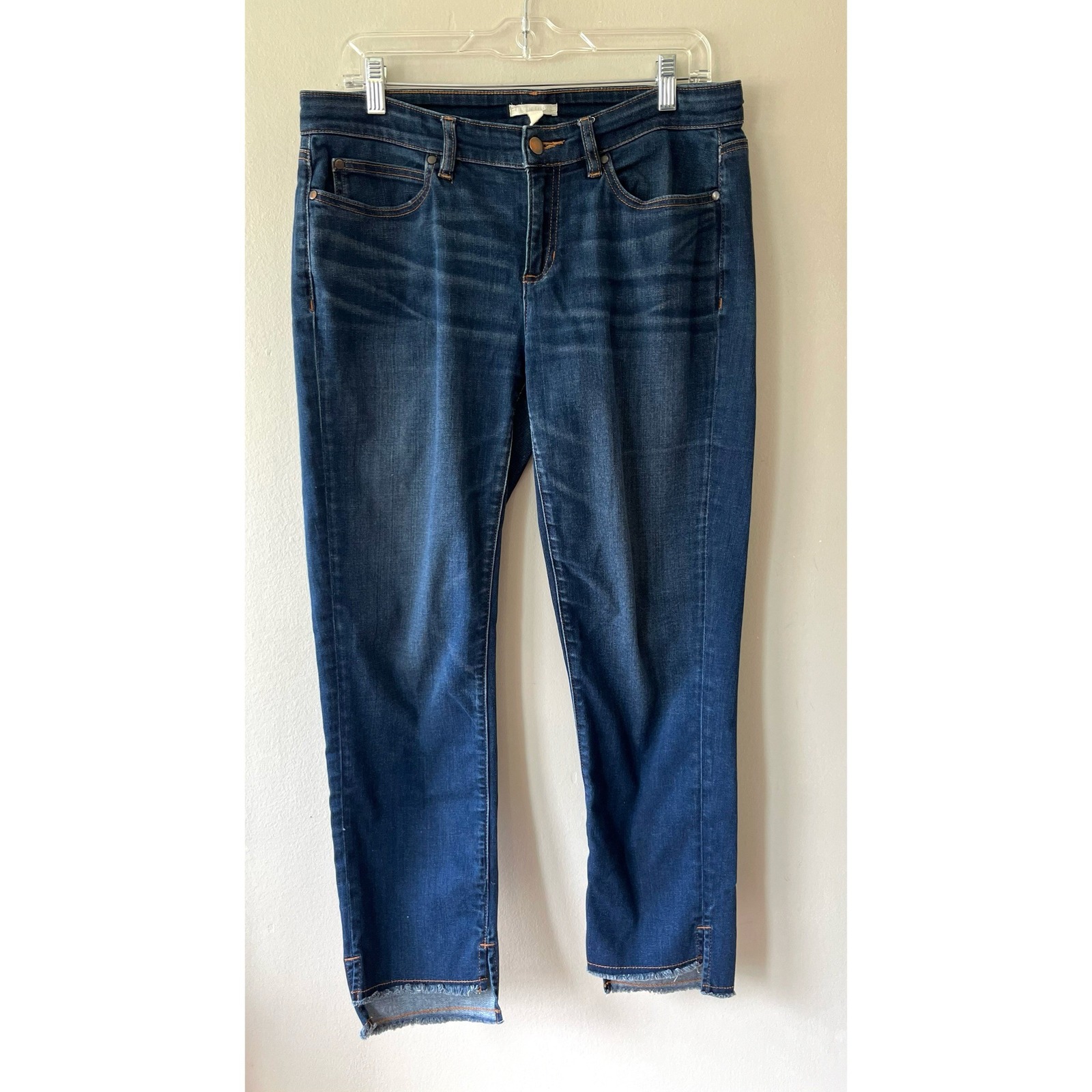 Eileen Fisher Sz 12 Petite Blue Organic Cotton Stretch Straight Ankle Jeans